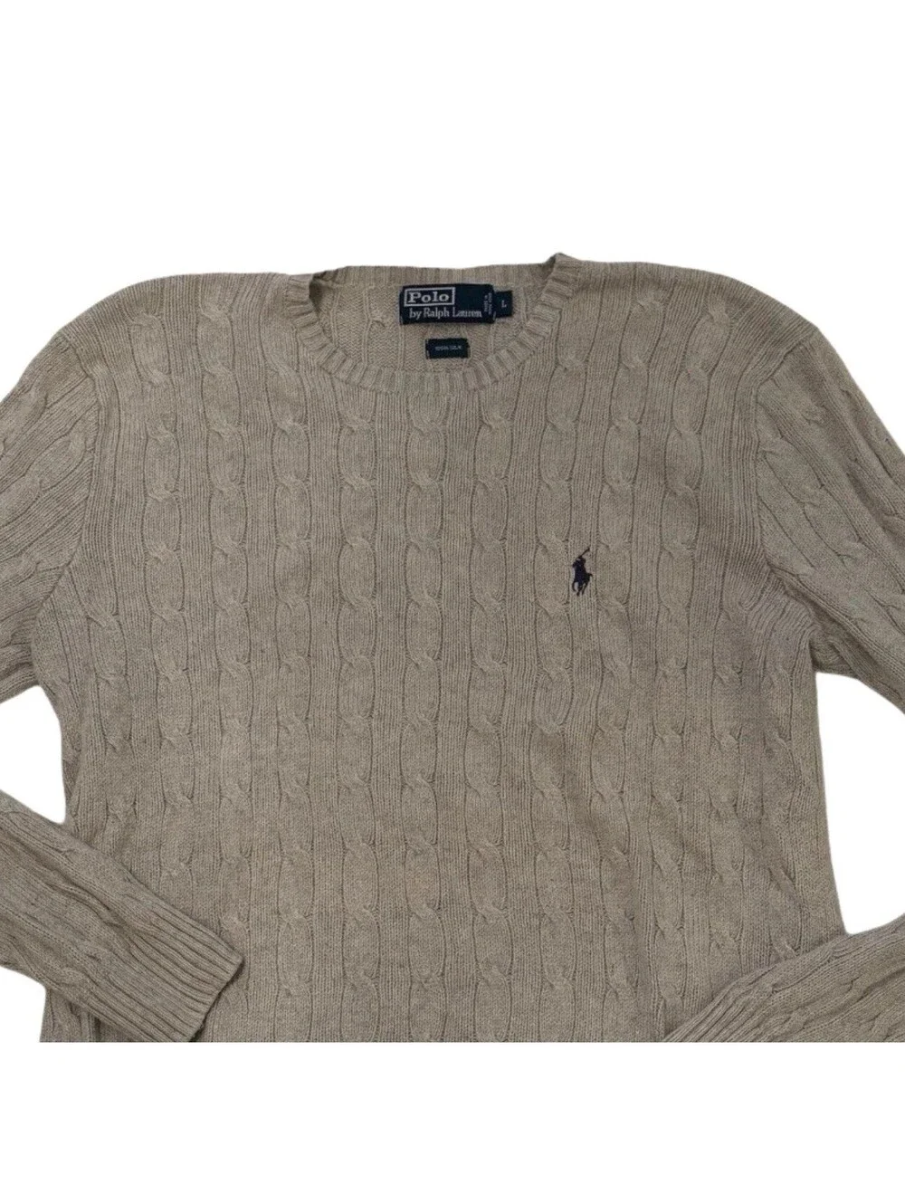 Vintage Polo Ralph Lauren 100% Silk Cable Knit Sweater Men’s L Beige Hong Kong